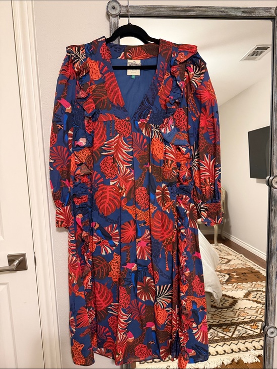 FARM Rio Dresses & Skirts - Farm Rio Blue and Red Floral Ruffle Midi Dress